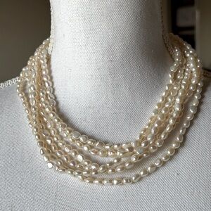 Elegant 16” Freshwater Cultured Pearl 6-Strand Necklace Sterling Silver Clasp